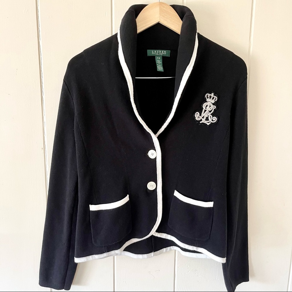 RALPH LAUREN Women’s Shawl collar cardigan/ blazer Black size Petite Med…